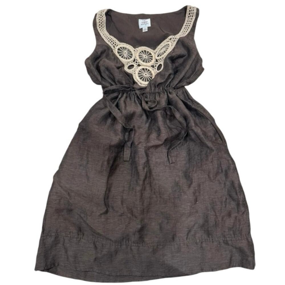 Suzi Chin for Maggy Boutique sleeveless macramé dress, brown linen-blend, 12 - Picture 3 of 5